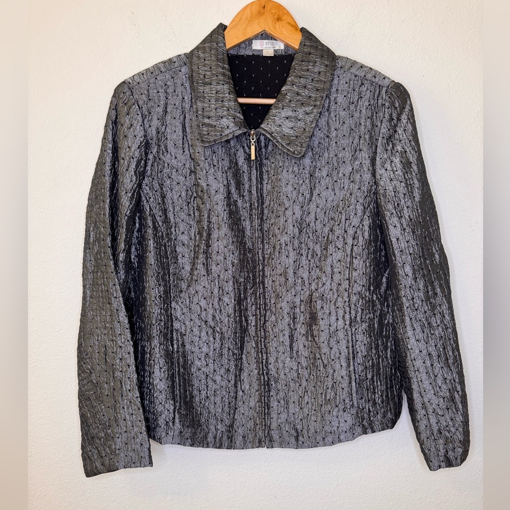 VINTAGE Erin London Shimmery Charcoal with Black Swiss Dots Blazer/Jacket